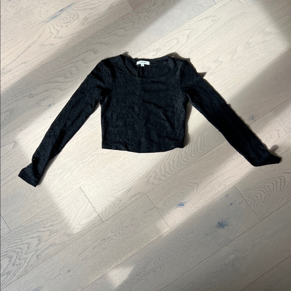 Black Lace Long-Sleeve Cropped Top